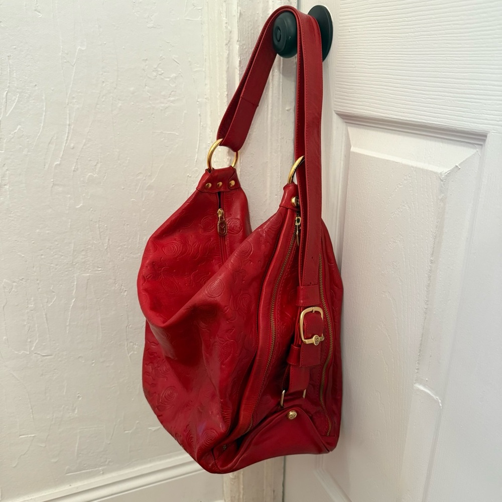 RARE Marino Orlandi Embossed Roses Italian Leather Bag